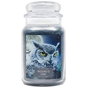 village candle wizard's owl large apothecary jar candle, 21.25 oz, traditions collection, black