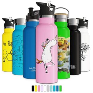 involve & evolve insulated water bottle with 3 lids (straw lid) kids reusable double walled stainless steel flask metal thermos 12oz 17oz 20oz 25oz (25 oz, bare ocean)