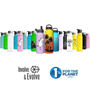 Involve & Evolve Insulated Water Bottle with 3 Lids (Straw Lid) Kids Reusable Double Walled Stainless Steel Flask Metal Thermos 12oz 17oz 20oz 25oz (25 oz, Bare Ocean)