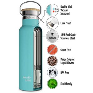 Involve & Evolve Insulated Water Bottle with 3 Lids (Straw Lid) Kids Reusable Double Walled Stainless Steel Flask Metal Thermos 12oz 17oz 20oz 25oz (25 oz, Bare Ocean)