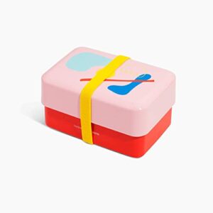 poketo x takenaka limited model, pool color, perfect for lunch bento time, made in japan (poketo nibble bento box(pink x red))