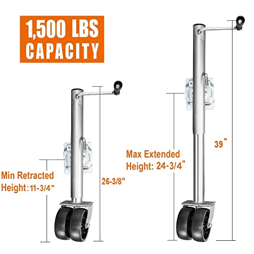 ROAD DAWG Boat Trailer Jack with Dual Wheel, 3/4 Ton (1,500 lb) Capacity, Heavy Duty Swing-Back Bolt-On Trailer Jack,ATR39002MB