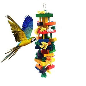 alfyng bird parrot knots block tearing chewing toy, multicolored wooden bird parrot toy suitable for macaws cokatoos, african grey and a variety of amazon parrots (large size - 13.8 inch)
