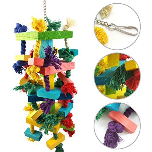 alfyng Bird Parrot Knots Block Tearing Chewing Toy, Multicolored Wooden Bird Parrot Toy Suitable for Macaws cokatoos, African Grey and a Variety of Amazon Parrots (Large Size - 13.8 Inch)