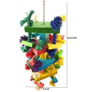 alfyng Bird Parrot Knots Block Tearing Chewing Toy, Multicolored Wooden Bird Parrot Toy Suitable for Macaws cokatoos, African Grey and a Variety of Amazon Parrots (Large Size - 13.8 Inch)