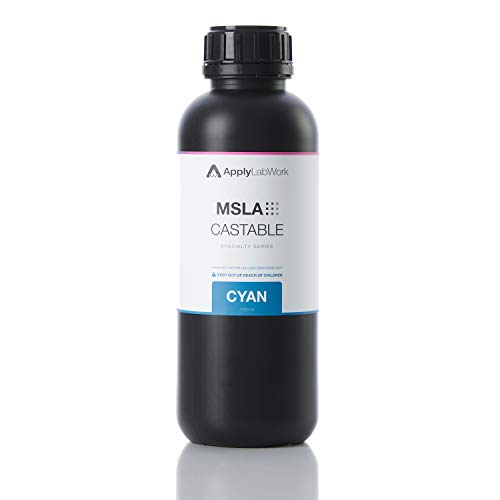 ApplyLabWork MSLA Specialty Resins for LCD Printers, Excellent Mechanical Properties, High Accuracy, No UV Post Curing, 1 Liter, Castable Cyan