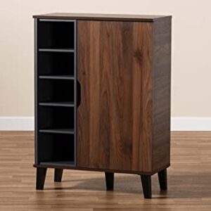 Baxton Studio Idina Mid-Century Modern Two-Tone Walnut Brown and Grey Finished Wood 1-Door Shoe Cabinet