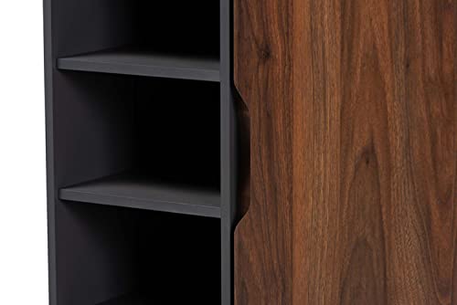 Baxton Studio Idina Mid-Century Modern Two-Tone Walnut Brown and Grey Finished Wood 1-Door Shoe Cabinet