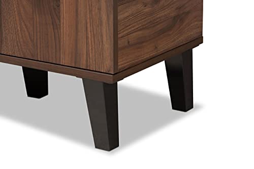 Baxton Studio Idina Mid-Century Modern Two-Tone Walnut Brown and Grey Finished Wood 1-Door Shoe Cabinet