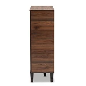 Baxton Studio Idina Mid-Century Modern Two-Tone Walnut Brown and Grey Finished Wood 1-Door Shoe Cabinet