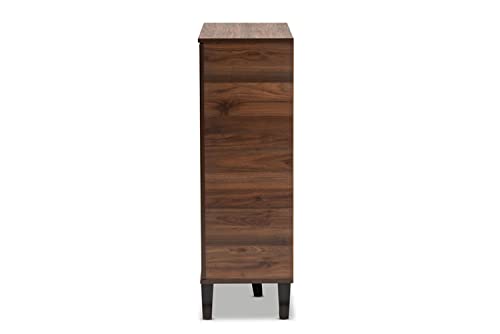 Baxton Studio Idina Mid-Century Modern Two-Tone Walnut Brown and Grey Finished Wood 1-Door Shoe Cabinet