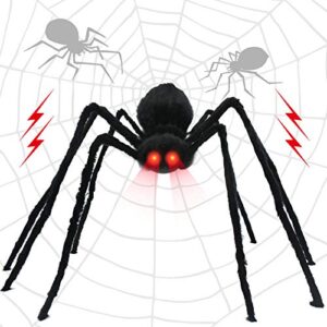 wesprex halloween realistic spider decoration, touch & sound activated giant spider with led red flashing eyes, scary sounds and vibration effect for both indoor and outdoor decoration 4.1 ft (50’’)