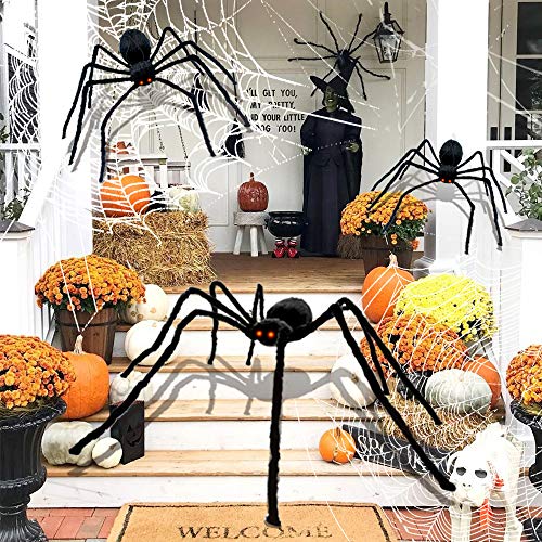 Wesprex Halloween Realistic Spider Decoration, Touch & Sound Activated Giant Spider with LED Red Flashing Eyes, Scary Sounds and Vibration Effect for Both Indoor and Outdoor Decoration 4.1 FT (50’’)