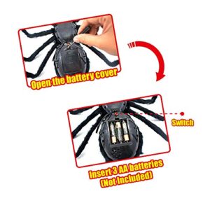 Wesprex Halloween Realistic Spider Decoration, Touch & Sound Activated Giant Spider with LED Red Flashing Eyes, Scary Sounds and Vibration Effect for Both Indoor and Outdoor Decoration 4.1 FT (50’’)