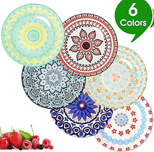 Farielyn-X Large Salad Pasta Bowls Set of 6, Wide and Shallow Porcelain Dinner Bowl/Dishes, 27 oz Assorted Patterns Serving Plates and Bowls for Pasta, Salad, Cereal, Soup, Microwave & Dishwasher Safe