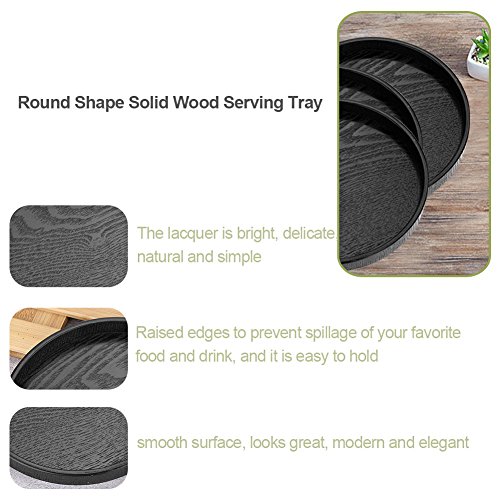 Wood Tea Tray, Wood Large Black Tray Round Tea Tray Food Tray for Home Office Teahouse for Dinner Trays Tea Tray bar Tray Breakfast Tray(30cm)