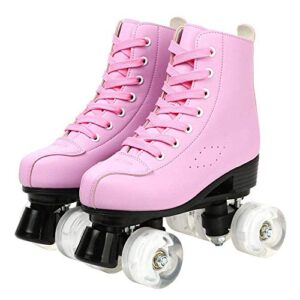 XUDREZ Roller Skates PU Leather High-top Roller Skates Four-Wheel Roller Skates Shiny Roller Skates for Adult, Boys, Girls (Pink Flash,Women's 10 / Men's 8.5)