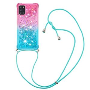 redmi note 9s case,redmi note 9 pro/note 9 pro max case,gift_source bling glitter liquid soft cover shockproof case with lanyard for xiaomi redmi note 9s/note 9 pro/note 9 pro max 6.67"[pink/sky blue]