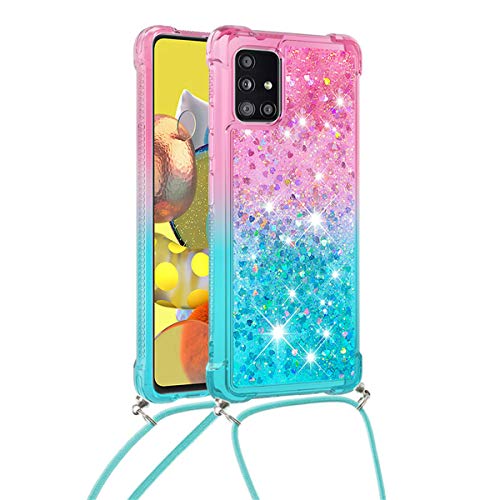 Redmi Note 9S Case,Redmi Note 9 Pro/Note 9 Pro Max Case,Gift_Source Bling Glitter Liquid Soft Cover Shockproof Case with Lanyard for Xiaomi Redmi Note 9S/Note 9 Pro/Note 9 Pro Max 6.67"[Pink/Sky Blue]