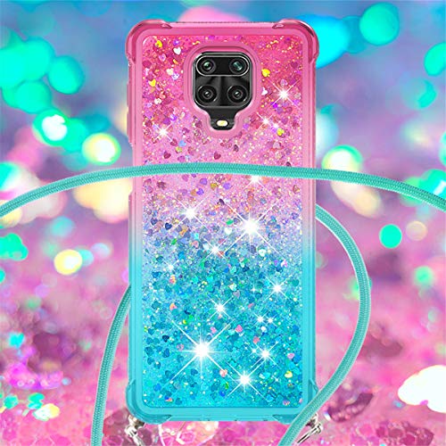 Redmi Note 9S Case,Redmi Note 9 Pro/Note 9 Pro Max Case,Gift_Source Bling Glitter Liquid Soft Cover Shockproof Case with Lanyard for Xiaomi Redmi Note 9S/Note 9 Pro/Note 9 Pro Max 6.67"[Pink/Sky Blue]