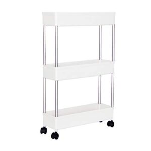 yoofzler 3 tier slim storage cart mobile tower rack rolling shelving unit storage with casters wheels&4 side hoops for kitchen bathroom laundry room