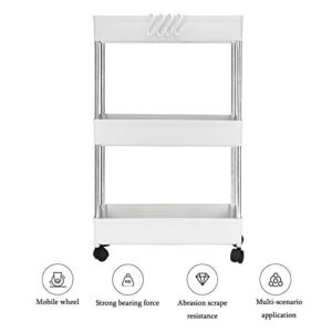 YooFZler 3 Tier Slim Storage Cart Mobile Tower Rack Rolling Shelving Unit Storage with Casters Wheels&4 Side Hoops for Kitchen Bathroom Laundry Room