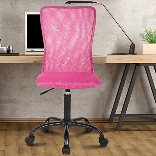 Office Chair Desk Chair Computer Chair with Lumbar Support Ergonomic Mid Back Mesh Adjustable Height Swivel Chair Armless Modern Task Executive Chair for Women Men Adult,Pink