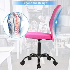 Office Chair Desk Chair Computer Chair with Lumbar Support Ergonomic Mid Back Mesh Adjustable Height Swivel Chair Armless Modern Task Executive Chair for Women Men Adult,Pink