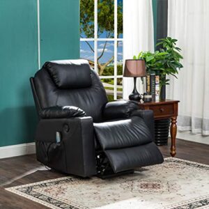Electric Power Lift Chair Recliner Sofa for Elderly Massage Chair, Adjustable Furniture with Vibration Massage and Lumbar Heated,Remote Control,USB Ports for Living Room (Black, Leather)