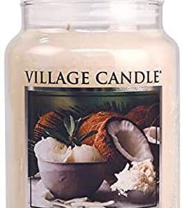 Village Candle Coconut Vanilla Large Glass Apothecary Jar Scented Candle, 21.25 oz, White