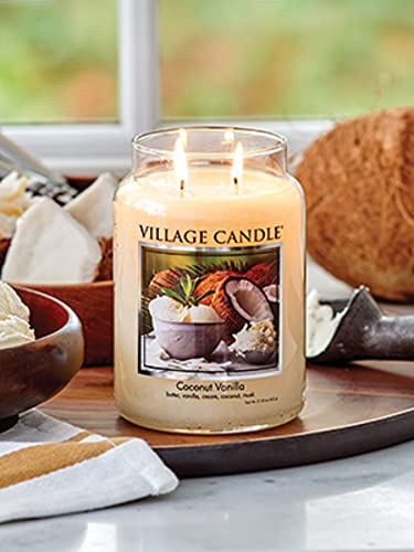 Village Candle Coconut Vanilla Large Glass Apothecary Jar Scented Candle, 21.25 oz, White