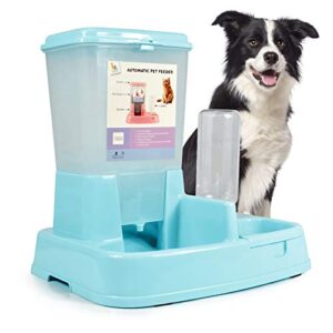 asenver 2-in-1 pet automatic feeder dog food water dispensers with large capacity food container gravity water bottle (blue)