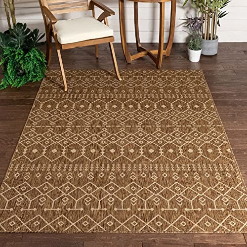 Well Woven Medusa Nord Moroccan Tribal Indoor/Outdoor Brown Flatweave 5'3" x 7'3" Area Rug