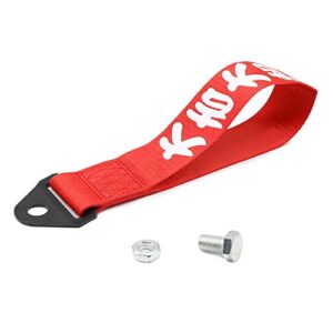 mochent tow strap jdm - sports red racing tow strap car modification decorative trailer belt personalized with chinese slogan traction rope trailer hook hf fit for front or rear front bumper (red)