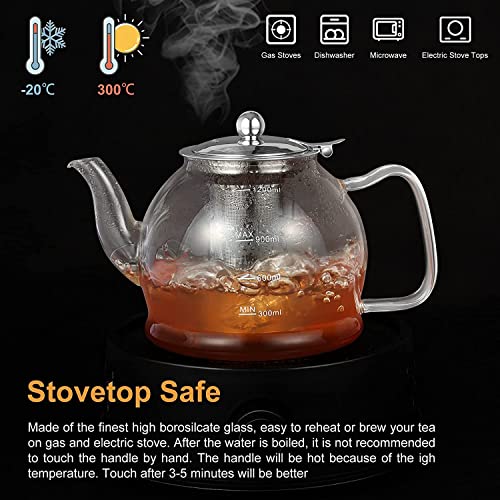 MINO ANT Tea Set – 1200ml Glass Teapot with Removable Stainless Steel Infuser, and 4 Glass Teacups, Stovetop Safe Tea Kettle Gift Set, Blooming and Loose Leaf Tea Maker Set