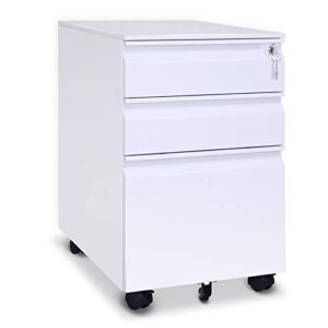file cabinet 3-drawer on wheels 23.6 inch mobile storage cabinet for home and office with lock metal filing cabinet suitable for legal and letter at least 13 inches in size,fully assembled (white)