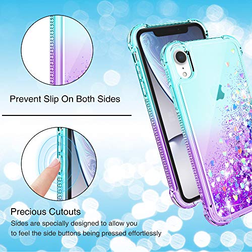 Gritup iPhone XR Case, iPhone XR Phone Case 6.1 inch with HD Screen Protector for Girls Women, Cute Clear Gradient Glitter Liquid TPU Slim Phone Case for iPhone XR Teal/Purple