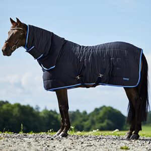 horze glasgow combo anti-slip indoor stable horse blanket with attached neck cover (150g fill) - dark blue - 78 in