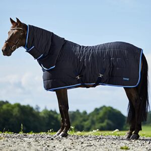 HORZE Glasgow Combo Anti-Slip Indoor Stable Horse Blanket with Attached Neck Cover (150g Fill) - Dark Blue - 78 in