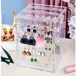 RANIT Acrylic Jewelry Storage Box Earring Display Stand Organizer Holder with 3 Vertical Drawer Transparent