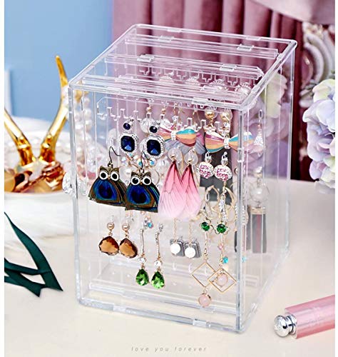 RANIT Acrylic Jewelry Storage Box Earring Display Stand Organizer Holder with 3 Vertical Drawer Transparent