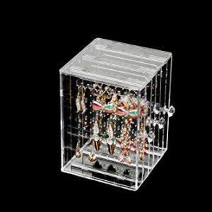 RANIT Acrylic Jewelry Storage Box Earring Display Stand Organizer Holder with 3 Vertical Drawer Transparent