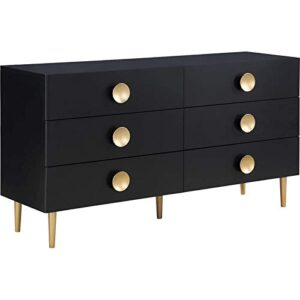 meridian furniture 842black-d zayne collection modern | contemporary dresser with brushed gold metal legs and handle, 60" w x 18" d x 32" h, black