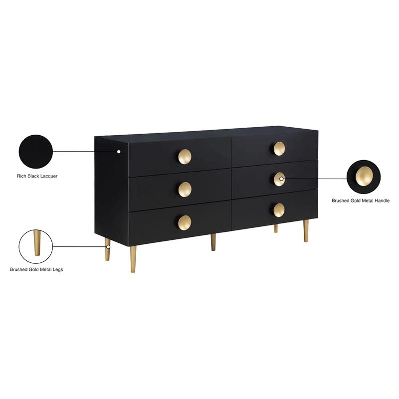 Meridian Furniture 842Black-D Zayne Collection Modern | Contemporary Dresser with Brushed Gold Metal Legs and Handle, 60" W x 18" D x 32" H, Black