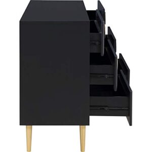 Meridian Furniture 842Black-D Zayne Collection Modern | Contemporary Dresser with Brushed Gold Metal Legs and Handle, 60" W x 18" D x 32" H, Black