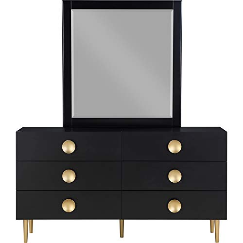 Meridian Furniture 842Black-D Zayne Collection Modern | Contemporary Dresser with Brushed Gold Metal Legs and Handle, 60" W x 18" D x 32" H, Black