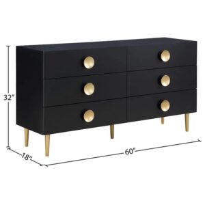 Meridian Furniture 842Black-D Zayne Collection Modern | Contemporary Dresser with Brushed Gold Metal Legs and Handle, 60" W x 18" D x 32" H, Black