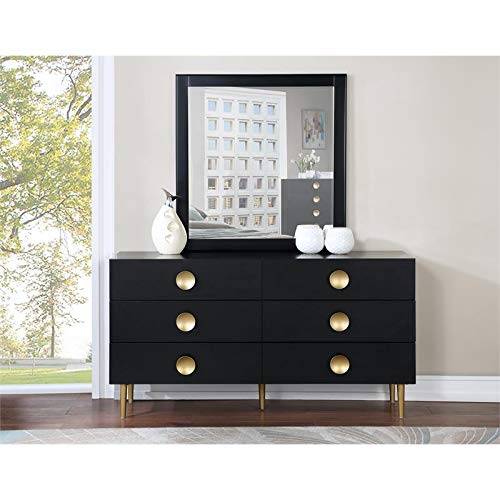 Meridian Furniture 842Black-D Zayne Collection Modern | Contemporary Dresser with Brushed Gold Metal Legs and Handle, 60" W x 18" D x 32" H, Black