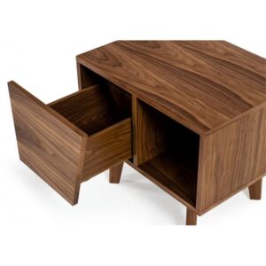 Limari Home Valbert Collection Mid-Century Bedroom Veneer Finished 1-Drawer Nightstand, Walnut