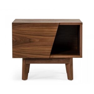 Limari Home Valbert Collection Mid-Century Bedroom Veneer Finished 1-Drawer Nightstand, Walnut